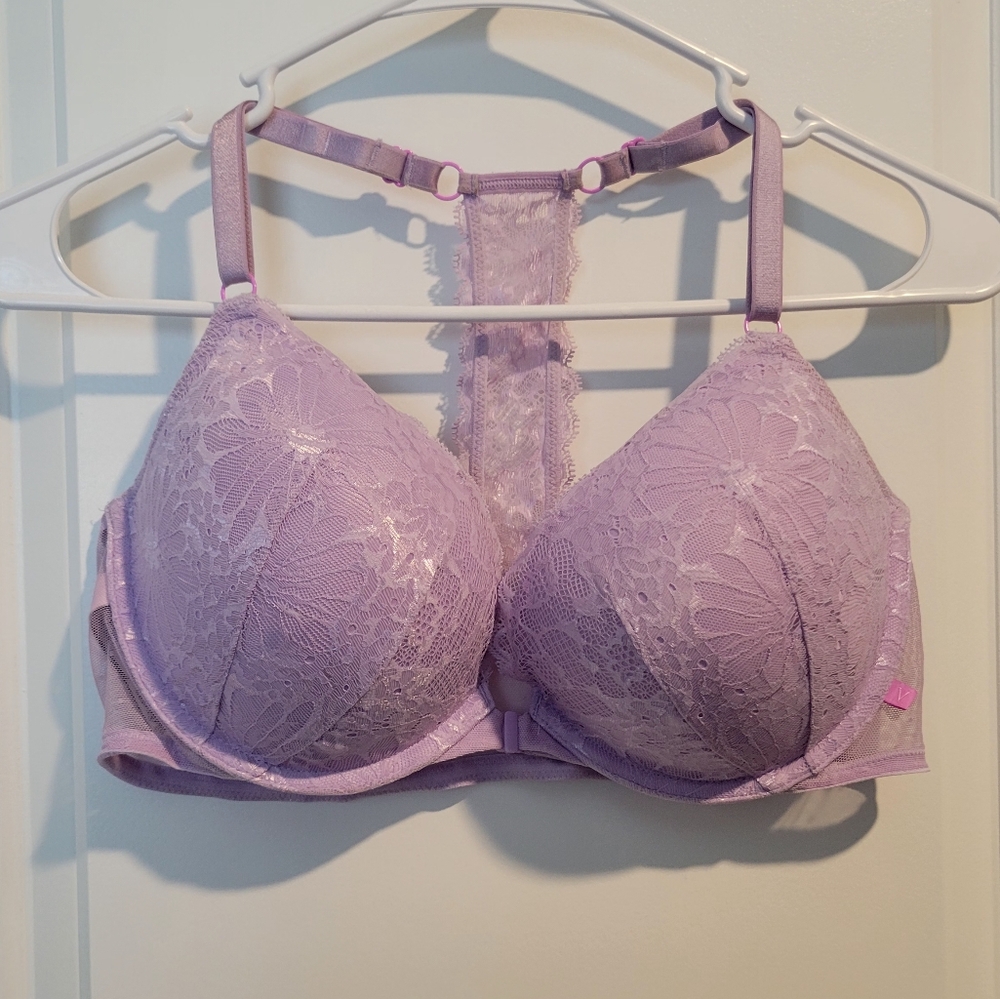 Victoria's Secret Women's Lace Racerback Push-up Bra in Lavender Purple size 38C